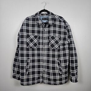 Edgar + Ash Mens XL Shirt Jacket Quilted Lined Plaid Flannel Shacket Black White